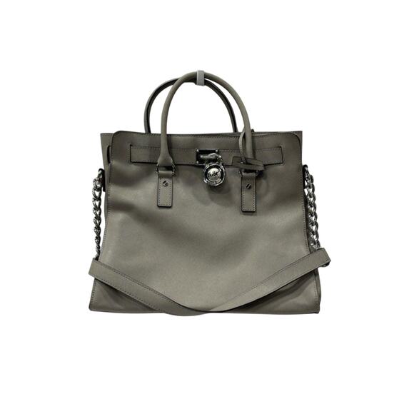 Micheal Kors Hamilton Gray Saffiano Leather Lock & Key Bag - With Key - Picture 1 of 8